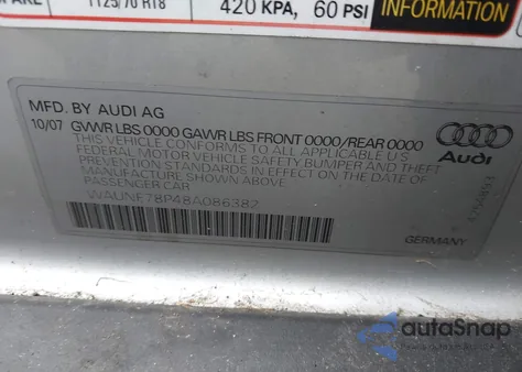 2008 Audi A3 2.0T из США, поврежденный, VIN WAUNF78P48A086382